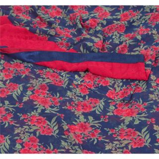 Sanskriti Vintage Blue Saree Georgette Printed Sari Craft Soft 5 Yd Fabric