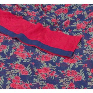 Sanskriti Vintage Blue Saree Georgette Printed Sari Craft Soft 5 Yd Fabric 2