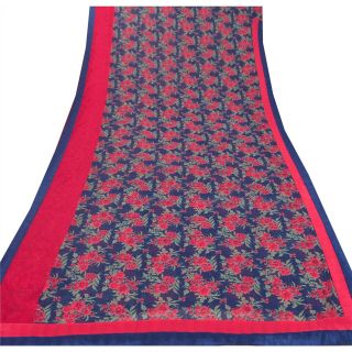 Sanskriti Vintage Blue Saree Georgette Printed Sari Craft Soft 5 Yd Fabric 3
