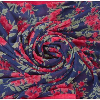 Sanskriti Vintage Blue Saree Georgette Printed Sari Craft Soft 5 Yd Fabric 4