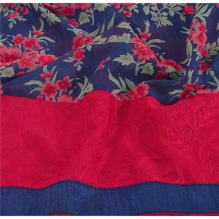 Sanskriti Vintage Blue Saree Georgette Printed Sari Craft Soft 5 Yd Fabric 5
