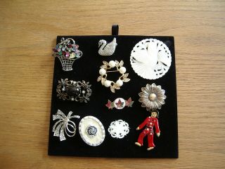 Nine Assorted Brooches And Two Scarf Clips - - - Some Vintage & Mother Of Pearl.