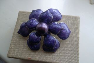 Vintage Costume Jewellery Brooch Pin Retro Waterlily Mauve Purple 3d Effect Old