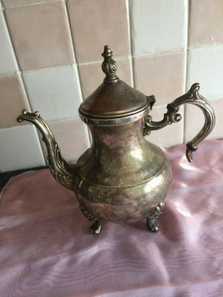 F B Rogers Vintage Silver Plated Tea Pot Standing On 4 Hoof Feet