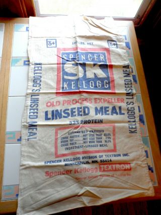 Vintage 100 Pound Feed Sack Spencer Kellog Minneapolis Mn