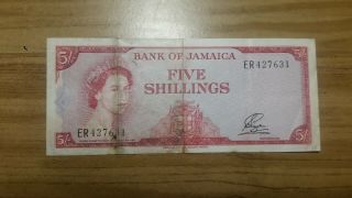 Jamaica,  Five Shillings Vintage Bank Note.  1964