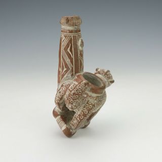 Vintage South American Peruvian - Carved Terracotta Leopard Formed Pipe 2
