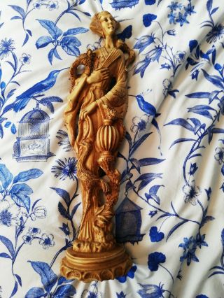 Vintage 18 " Tall Female And Birds Oriental Chinese Resin Figure