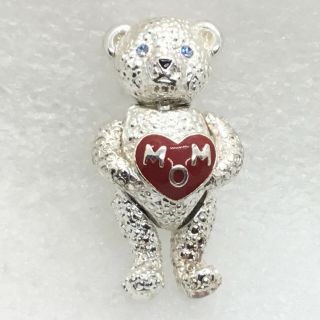 Signed Napier Vintage Teddy Bear Brooch Pin Mom Heart Segmented Movable Jewelry