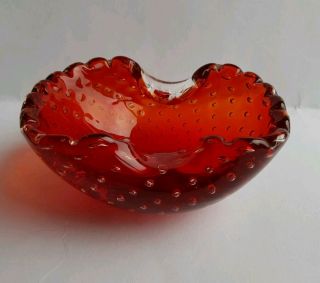 Vintage Ruby Red Art Glass Controlled Bubble Italian 1960s
