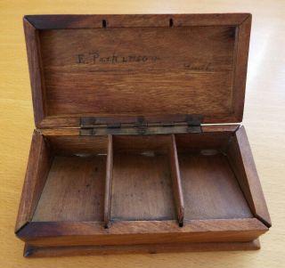 Small Wooden Vintage/antique Stamp Box With 3 Compartments - Marked Lebanon