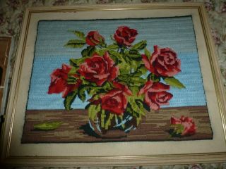 Vintage Wool Tapestry Of Roses In Vase Cushion Front Etc