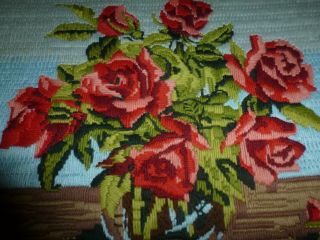 Vintage wool tapestry of roses in vase cushion front etc 2
