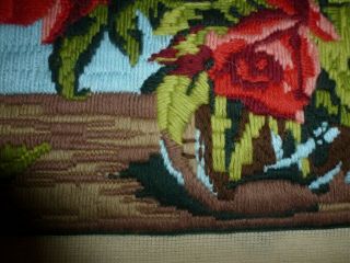 Vintage wool tapestry of roses in vase cushion front etc 3