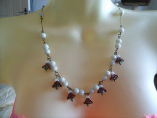 Vintage Art Deco Style Czech Glass Bell Suffragette Necklace With Earrings