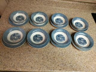 16 Pc Vintage Currier And Ives By Royal China Children On The Fence Berry Bowls