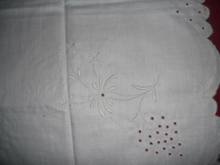 Vintage? Cream Linen 35 " X 35 " Tablecloth/topper Embroidery& Cut Work