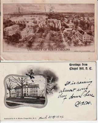 2 Vintage Postcards 1906 Chapel Hill Nc University South Building