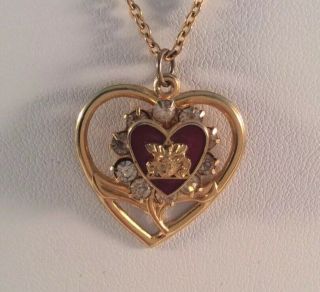 Vintage Women’s Loyal Order Of The Moose Wotm Heart Enamel Rhinestone Necklace