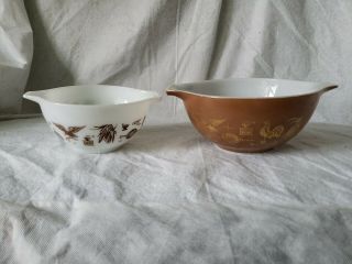 2 Vintage Pyrex,  Brown Early American Pattern Cinderella Stacking/ Mixing Bowls