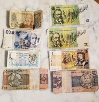 Italian Australian And Brazilian Vintage Paper Money