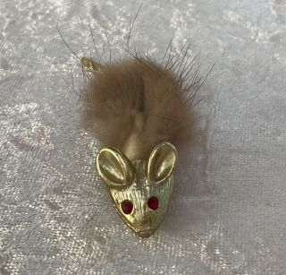 Vintage Red Eye Mouse Gold Tone Costume Jewellery Ladies Brooch