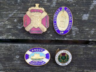 4 X Vintage Scottish Scotland Bowling Club Badges - Angus Motherwell Lothian Etc