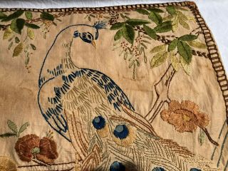 Vintage Needlepoint Crewel? Tapestry Wall hanging PEACOCKS - wow DETAIL 5
