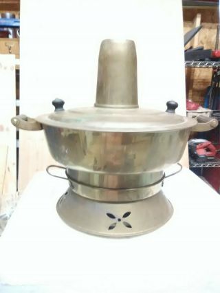 Vintage Brass Mongolian Chinese Thai Hong Kong Asian Cooker Hot Pot Steamboat
