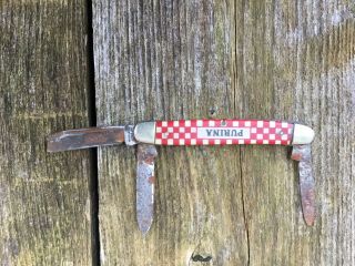 Vintage Purina Feeds Advertising 3 Blade Pocket Knife by Kutmaster USA 2