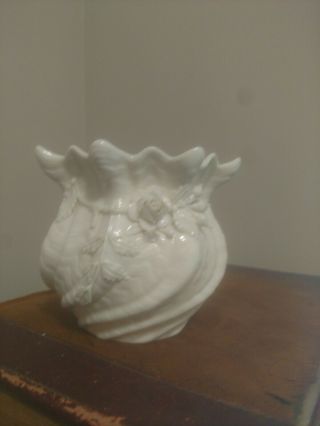 Vintage Belleek China Vase - Ivory With Applied Roses