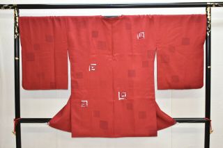 Vintage Silk Kimono Jacket:unique Dark Red Square@ym59
