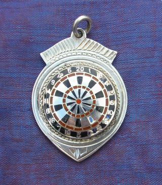 Vintage 1953 Silver Darts Medal With Enamelled Dart Board Lymington League