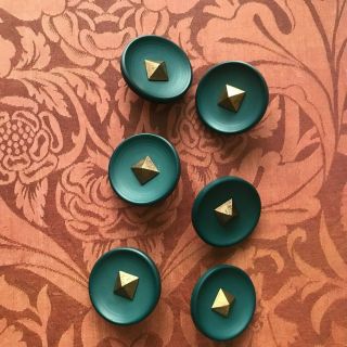 6 Vintage Turquoise Greenish Blue Buttons Brass Pyramid 25mm Sew Craft