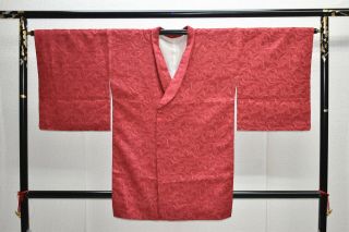 Vintage Silk Kimono Jacket:exotic Rose Red Karakusa Flower@ym56