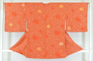 Vintage Silk Kimono Jacket:charming Red Brown Camellia@kt80