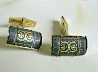 Pair Designer Vintage Black & Gold Enamel Cufflinks