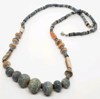 Elegant Vintage Carved Blueberry Coral & Abalone Shell Graduated Strand Necklace