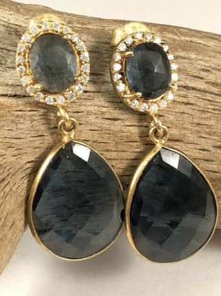 Fabulous Vintage Gold Washed Sterling Silver 925 Sapphire Cz Dangle Earrings :)
