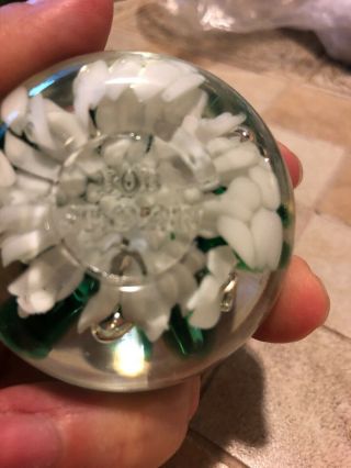Vintage Bob St.  Clair Paper Weight Green White Flowers Bubbles 5
