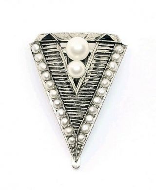 Vintage Art Deco Pearl And White Metal Dress Clip