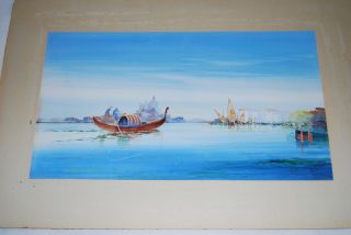 Vintage Watercolour.  Venice With Gondola.  Thought To Be 1930s Signed Faintly.
