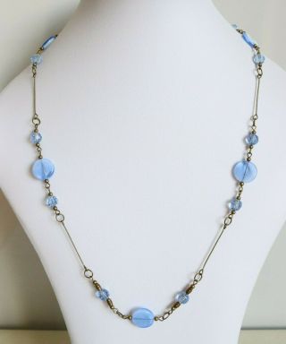 Vintage Czech Glass Art Deco Style Blue Feather Wired Bead Necklace