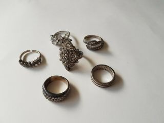 Six Vintage Ladies 925 Silver Rings,  Over 30g In Weight,  Different Sizes & Shapes.