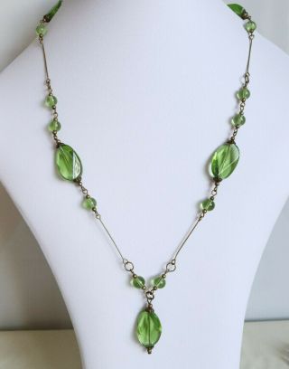 Vintage Czech Glass Art Deco Style Green Wired Bead Necklace