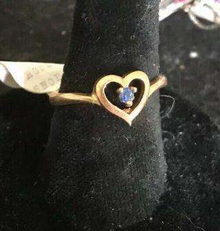 Vintage 14 Kt Gold Electroplate Dainty Heart Sapphire Ring Size 7