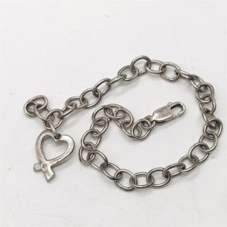 Vintage Solid Silver Diamond Set Love Heart Charm Hoop Ladies Bangle Bracelet