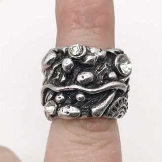 Vintage Silver White Metal Modernist Brutalist Chunky Heavy Danish Ring Size O