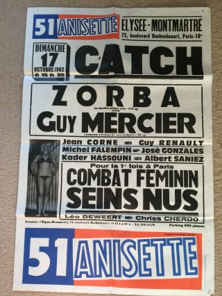 3 Vintage French Wrestling Posters 1982/83,  Elysee Montmartre Paris Vgc