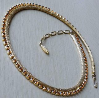 Vintage Topaz Glass Stone Golden Mesh Necklace